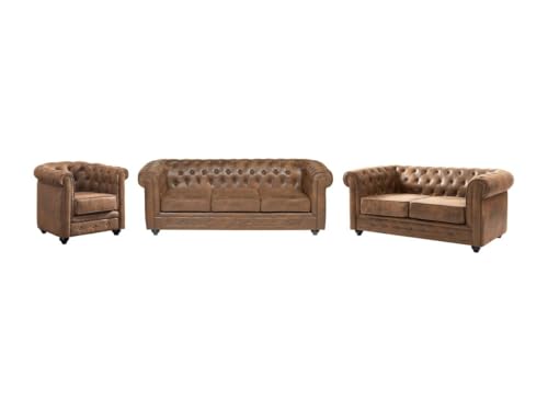 Vente-unique-Couchgarnitur 3+2+1 - Microfaser - Vintage-Look - Chesterfield