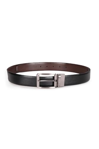 Image of Louis Philippe Men's 100% Italian Leather Shiny Nickel Buckle Formal Reversible Belt