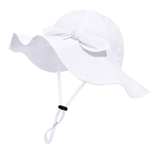 Image of Baby Girl Sun Hat with UPF 50+ Outdoor Adjustable Beach Hat with Wide Brim Bucket Hats