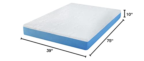 Olee Sleep 10 Inch Ventilated Gel Infused Memory Foam Mattress, Certipur-Us® Certified, Blue, Twin #TOP1