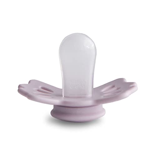 Image of FRIGG Lucky Symmetrical SilkySoft Silicone Baby Pacifier | Made in Denmark | BPA-Free (Soft Lilac /Pretty in Peach, 0-6 Months)