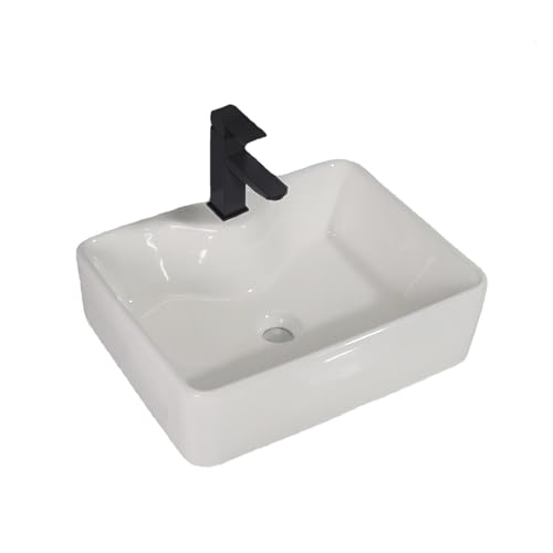 MYUYEE Lavabos de encimera de cerámica Fregadero de Cocina Cuadrado Moderno y Sencillo Fregadero de cerámica de Estilo rústico Fregadero de sobremesa para balcón y,Un Color - 490 x 370 x 135 mm