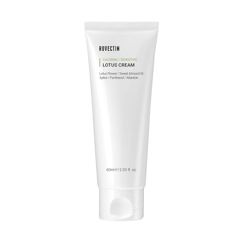 ROVECTIN Calming Lotus Cream – Lightweight Hydrating & Soothing Moisturizer Face Cream for Sensitive Skin | 75% Lotus Water Extract & Niacinamide for Anti-Aging | Vegan Korean Skincare (2.03 fl oz)