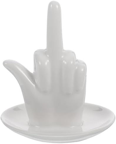 Zerodeko White Ceramic Middle Finger Jewelry Ring Dish Tray for E...