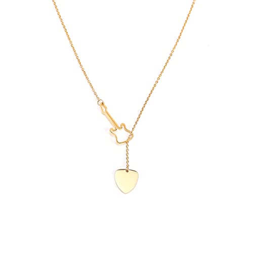 Winssigma 18K Gold Plated Stainless Steel Bee Honeycomb Pendant Necklace Adjustable Y Lariat Conch/Guitar/Horseshoe Necklace for Women(Gold Guitar)