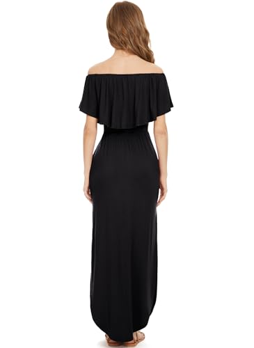 Image of LILBETTER Womens Off The Shoulder Ruffle Party Dresses Side Split Beach Maxi Dress