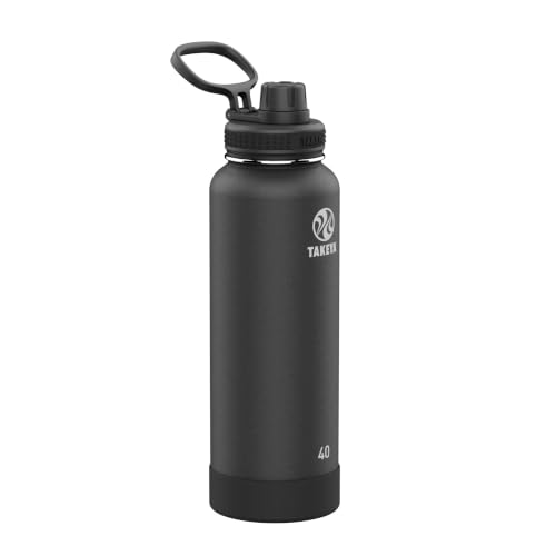 Image of Takeya Actives Stainless Steel Water Bottle, Insulated Spout Lid, Keeps Drinks Cold 24 Hrs, Leakproof, Durable, Dishwasher Safe, Ideal for Gym, Travel, Fits Most Cup Holders, 40 oz /Onyx
