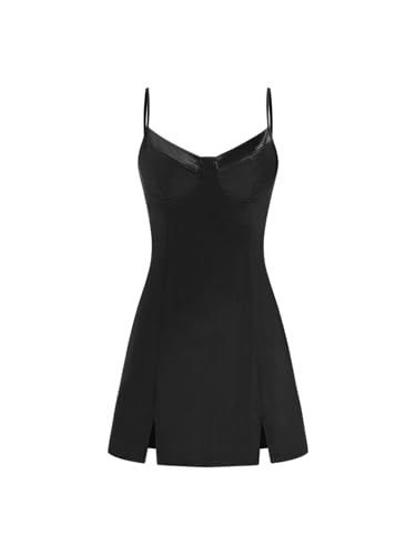 CIDER Womens Dress Sleeveless V Neck Split Hem Spaghetti Strap Party Club Summer MIni Dresses