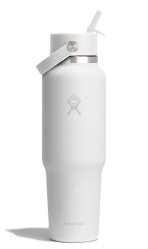 Hydro Flask Travel Water Bottle - Insulated Stainless Steel - Wide Straw Lid, Non Spill, Leakproof in 40 Oz Tonal White