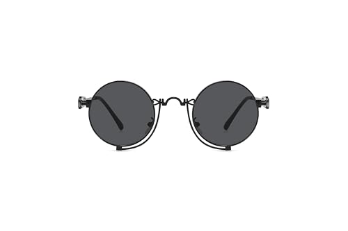 Technigadgets Jude Round Steampunk Sunglasses Metal Vintage Gothic Retro Gifts For Men Women UV400 Outdoor Fashion Eyewear Driving UV Protection Black/Black2