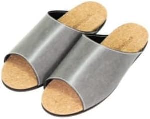 [2足セット]コルクでむれにくい、来客時も合成皮革とシンプルカラーのデザインで、さりげないセンスを! 「バークオブケイ」コルクルームシューズ LL:グレー