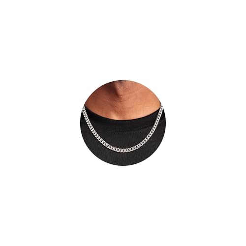 FUNEIA Collier Homme et Fille Personnalisé en Argent et Acier Inoxydable - Longueur 46 | 51 | 56 | 61 cm - Motif Figaro - Bijoux Cadeau