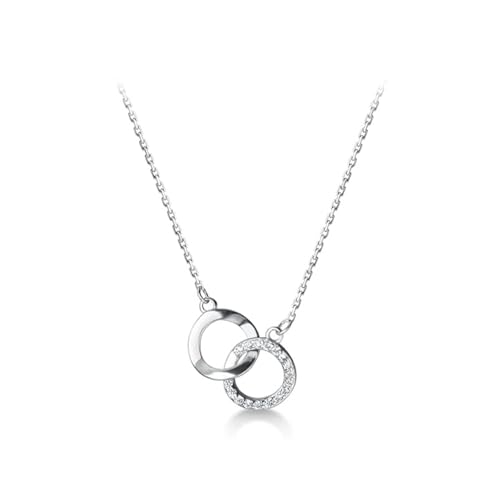 14K Gold Over S925 Sterling Silver Circle Intertwine Necklace, Moissanite Double Circle Pendant Necklace - Perfect Birthday and Mother's Day Gift for Mother, Wife and Girlfriend