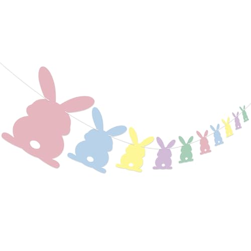 Adecortalk Easter Bunny Banner Decorations Colorful Rabbits Garlands Bunting Banner Easter Party Decorations for Spring Themed Baby Shower Birthday Home Mantel Wall Office Party Supplies
