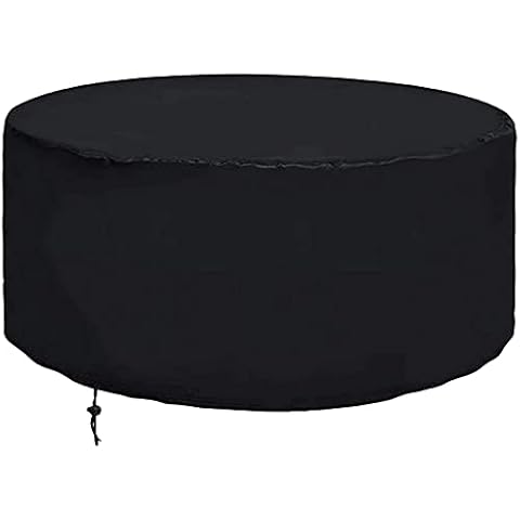 BBQ-PLUS Fire Pit Cover Round 32 Inch, 600D Heavy Duty Waterproof Patio Fire Pit Table Cover,Special Fade and UV Resistant Material (Round 32”D x 16”H, Black) Cover