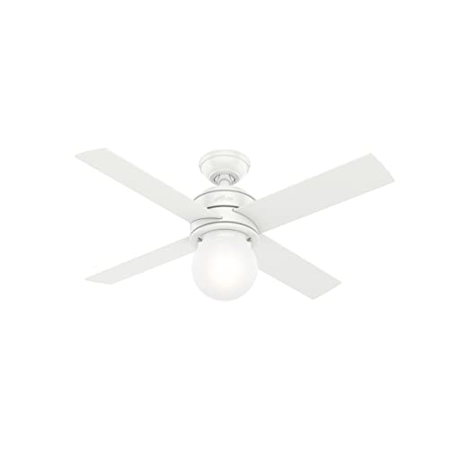 Image of Hunter 44 inch Indoor Ceiling Fan with LED Light - White Ceiling Fan for Bedroom, Living Room, or Kitchen, Standard Mount, Wall Control, 4 Blades, Includes Bulb - Hepburn 50275, Matte White