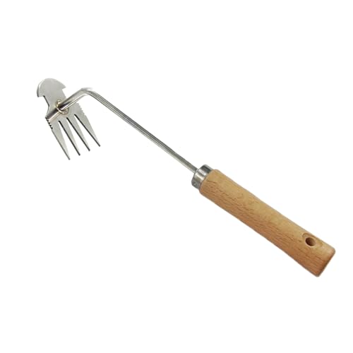 EVAYangSG 4-Teeth Uprooting Dandelion Weed Remover Tool, Garden Root Remover, Defoliating and Sowing, Wood Handle