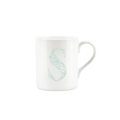 Purely Home Floral Green Letter S Mug - Fine Bone China Small Coffee Tea Mug Present Personalised Initial Gift - Image 2