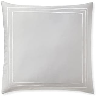 Classic Embroidery Border Pattern Solid Pattern 2 Piece Euro/Pillow Sham 100% Cotton 400 Thread Count (32"X32", Light Blue + White Border)