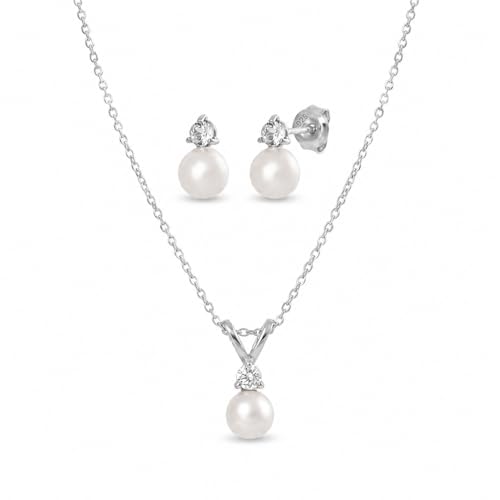 Schmuckset Hochzeit Silber 925 - premium Perlen Brautschmuck Set Silber mit Zirkonia - hochwertiges...