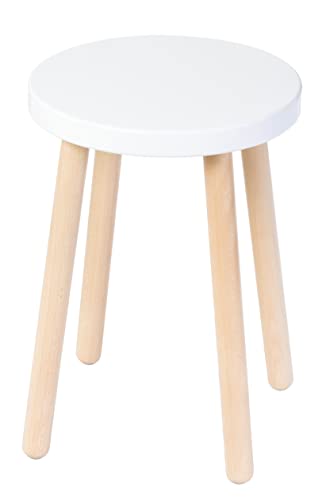 Spec-Wood Tabouret en Bois - Table Basse et Support de Fleurs - Décoration et Support pour Plantes - Rond - Blanc/Hêtre Naturel