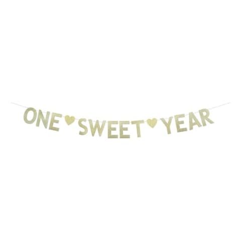 HoonPa Decors One Sweet Year Gold Glitter Banner, First Birthday/Anniversary Party Bunting Sign, Baby Shower Party Supplies, Baby Boys Girls 1st Birthday Party Decorations Cover