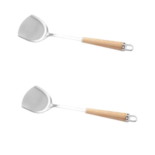 PEPLAYTAL 2 Piezas con mango de madera utensilio giratoria manejar hogar cocinando artículo sartenes antiadherentes doméstica volteador de espátulas Silver