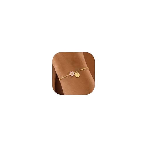 Image of KAERUN Initial Birthstone Gold Bracelets for Women Dainty Flowers Bracelets
