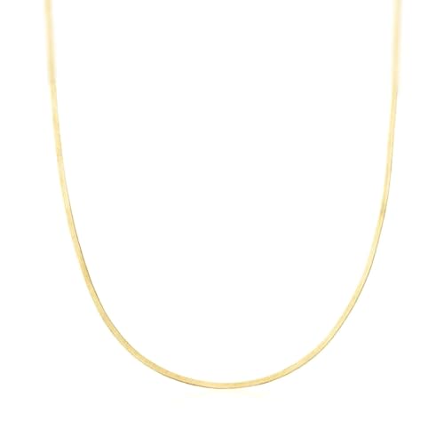 Herringbone Chain Necklace for Women Men, Real Gold Over Sweatproof, Water-Resistant, Everyday Wear, 2mm-2.5mm-3mm-4mm-5mm Wide Flat Snake Chain Stainless Steel Gold Coating 14k Golden Color
