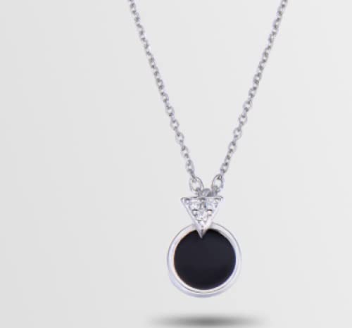 Chaînes en argent pour femmes avec pendentif rond noir S925