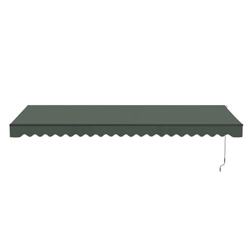 Aleko 16x10 feet Caribbean Style Electric Black Frame Awning, Remote Control Motorized & Manual Crank, Outdoor Shade Canopy with UV-Resistant Fabric - Forest Green