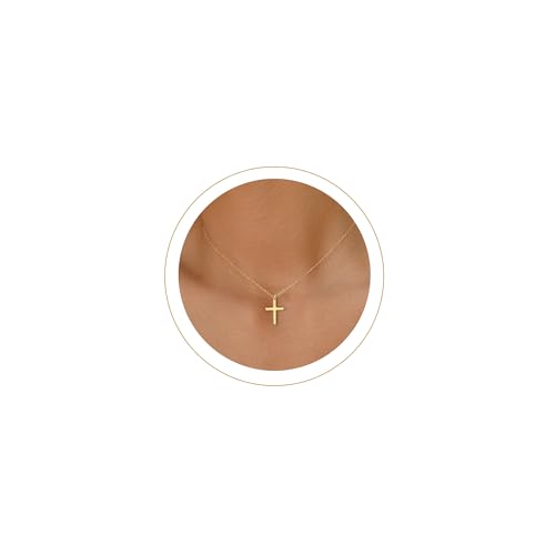 Moodear Easter Basket Stuffers Cross Necklace for Women - Dainty 14K Gold Plated Cross Pendant Simple Necklaces Jewelry Gift