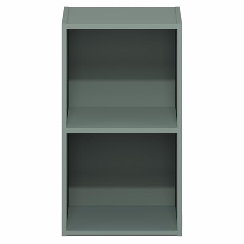 Image of Furinno PASIR Book Shelf, 2-Tier Modern Bookshelf, Open Shelves Bookcase 9 x 12 x 21, Easy Assembly, for Living Room, Bedroom, Home Office, Sage Green