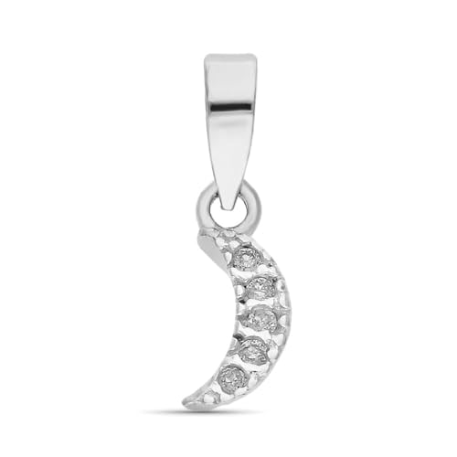 Pendentif lune en or blanc 9 carats orné de 5 diamants véritables précieux