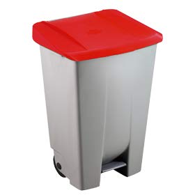 Cubo de Basura con Pedal y Ruedas 60 Litros Tapa Roja | Contenedor de Basura y Reciclaje 490 x 380 x 700 mm | Plástico Resistente, Amplio, Fácil de Limpiar | para Cocina, Patio o Negocio