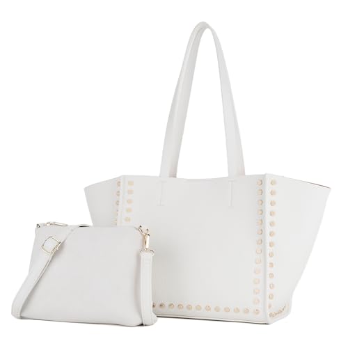 Shoulder Bag for Women Vegan Leather Studded Bag Large Trendy Tote Bag with Crossbody Purse 2PCs Set