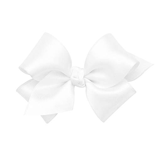 Wee Ones Girls' Classic French Satin Hair Bow on a WeeStay Clip with a Knot Wrap Center, Small, White