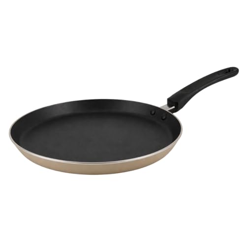 FestiCook Crêpière 26 cm en Aluminium Antiadhésif – Compatible Tous Feux dont Induction – Poêle à Crêpes avec Spatule en Bois 26 cm (Beige)