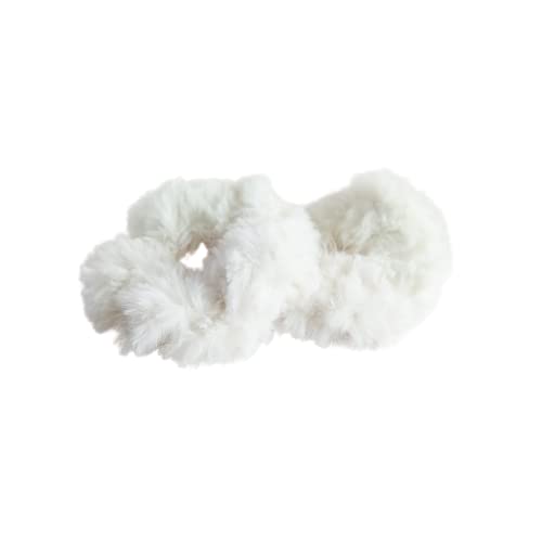 2 pcs Hair Scrunchies, Furry Elastic Band, handmade, pom pom hair tie, faux rabbit fur ponytail - Cream