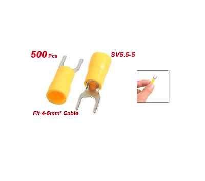 Wiring Connecting Terminals - 500 Pcs SV5.5-5 AWG 12-10 Yellow Pre Insulated Fork Terminals Connector