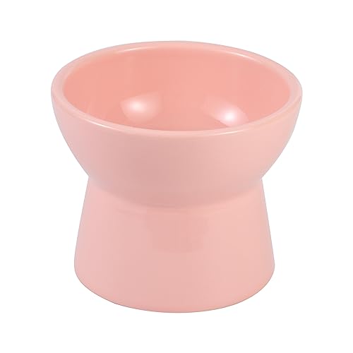 Raised Ceramic Cat Water Bowl - Elevated Cat Food Dish Anti Vomiting - Large Tall Cat Feeding Bowls - Extra Wide Cat Bowl Whisker Friendly - Microwave and Dishwasher Safe - 6.1 inch - 18.5 oz - 550 ml