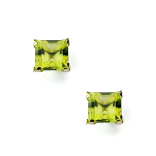Pendientes en Oro 9k de 5mm. piedra olivina natural de 1.42ct. par cuadrada