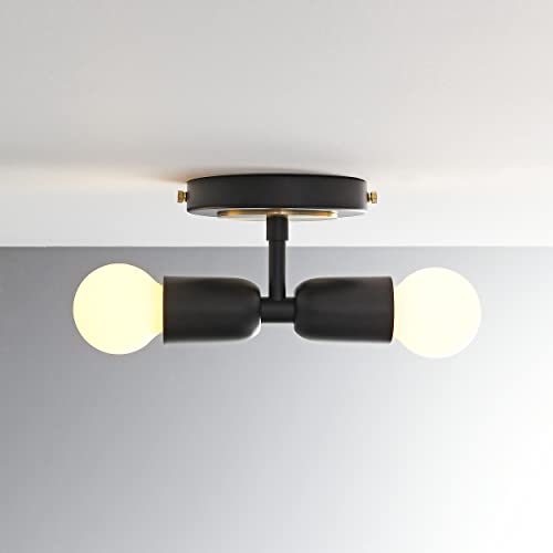 Image of BRIGHTTIA Luna Duo 2 Light Wall Sconce - Mid Century Modern Fixture for Wall & Ceiling - Minimalist Edison Lamp for Hallway and Bathroom Vanity - Black & Gold (BW0026-2BG)