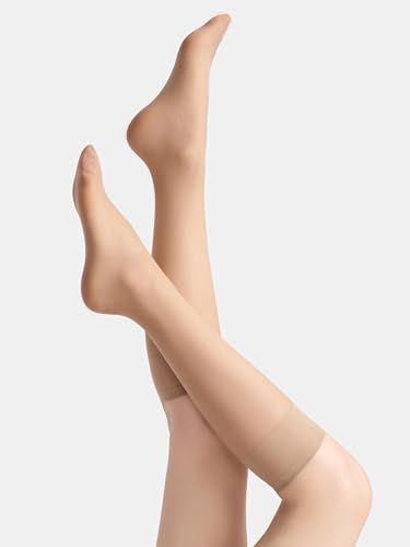 Image of leg elegant Sheer Knee High Stockings for Women, 6 Pairs Knee High Transparent Toes Nylons Pantyhose for Women