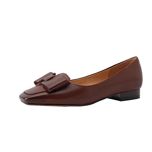TinaCus Handmade Women's Genuine Leather Décor Bow Square Toe Flats Shoes