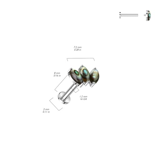 Pierced Owl 16GA ASTM F-136 Implant Grade Titanium Internally Threaded Triple Marquise Natural Stone Flat Back Stud2