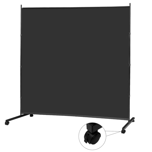MAYOLIAH Large Single Panel Room Divider on Wheels, 71”W x 75”H Rolling Privacy Screen, Portable Wall Divider for Home Office Partition, Black