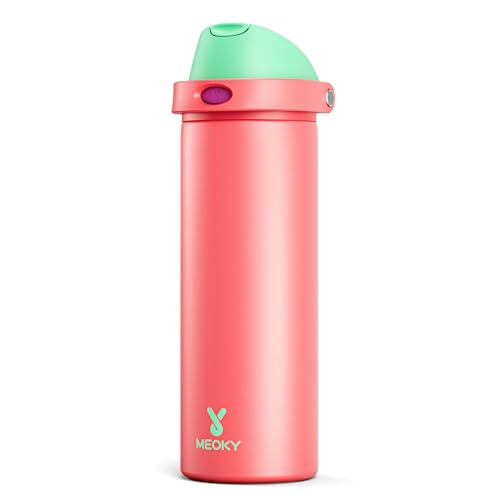Image of 24 oz Insulated Water Bottle for Women: Meoky Stainless Steel Water Bottle with 2-in-1 Straw Lid - Leak Proof, Cold for 24 Hours, Fits in Car Cup Holder, BPA-Free for Sports Travel, Strawberry Field