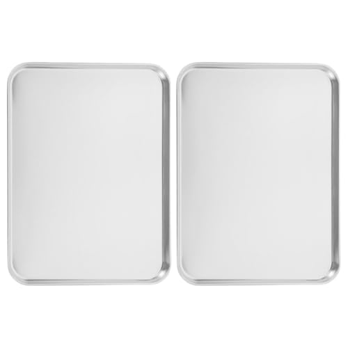 IMIKEYA Bandeja Rectangular de Acero Inoxidable para Barbacoa y Picnic, Plato de Comida Fuerte y Diseño Simple, Paquete de 2 Piezas para Servir Alimentos