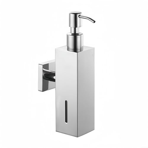 HEIBTENY Dispensador de jabón montado en la pared 250 ml botella bomba accesorios de baño para cocina baño acero inoxidable 21 x 9.5 x 5 cm (brillo plateado)